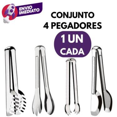 Imagem de Kit 04 Pegador Salada E Massas Serrilhado E Carne E Gelo Em Inox Multi
