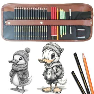 Imagem de Conjunto de lapis de esboco, caneta de desenho carvao para esboco inclui lapis de grafite, lapis de carvao, caneta apagavel de papel, total de 30 pecas para artistas iniciantes (primeiro lapis de esboco)