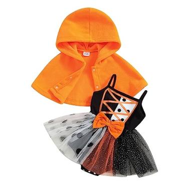 Imagem de Yccutest Newborn Baby Girl Halloween Outfits 2Pcs Straps Tutu Romper Dress Halloween Cloak Coat Infant Pumpkin Witch Costume