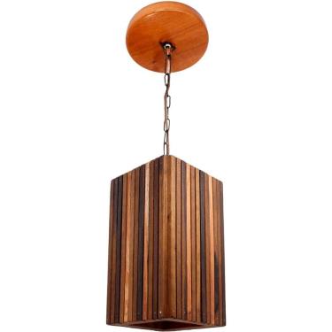 Imagem de Luminária De Teto Pendente Em Madeira Pequeno Vazado De 1,5m