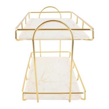 Imagem de aqxreight Banheiro Rack de Armazenamento Dourado Branco 2 Prateleira de Maquiagem Estrutura Humanized Slip Counter L STRUCTURA] ordenadamente. T Banheiro de Armazenamento de Bateira de de Salão de (L)