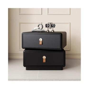 Imagem de Mesa De Cabeceira Estreita Totalmente Revestida Em Couro, De Madeira Maciça Com Gavetas Para Quarto, Sala De Estar E Dormitório(Black,15x15x18")