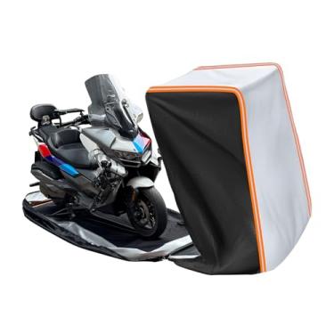 Imagem de FJWDSC Capa de motocicleta totalmente fechada à prova d'água para armazenamento externo/interno, capa de motocicleta resistente com tiras refletoras, serve para ciclomotores/scooter/cruzadores