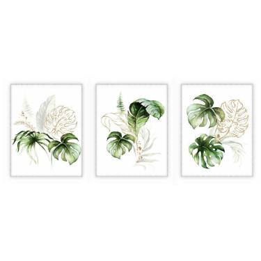 Imagem de Kit Com 3 Quadros Decorativos Florais Com Moldura Para Sala Quarto Escritório 72x92 Flo...