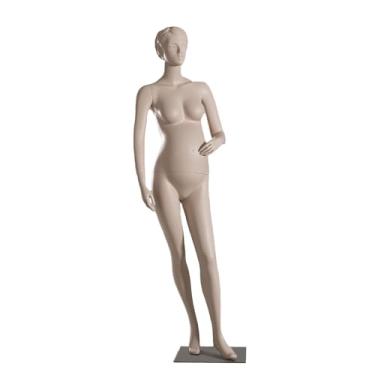 Imagem de Manequim de grávida com base de suporte de aço inoxidável, manequim destacável de 71" de altura, expositor de roupas(Beige)