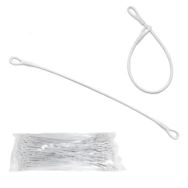 Imagem de 100 etiquetas de segurança cordão anel duplo, mini etiqueta EAS prevenção de perda sistemas anti-roubo comprimento 20 cm corda anti-roubo (branca)