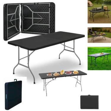 Imagem de Mesa Dobrável Camping Pesca Vira Maleta Com Alça Portàtil Ntk 180cm Cor Preta
