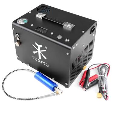 Imagem de TUXING 4500Psi PCP Compressor de ar,TXET062-2 Auto-stop & Set-pressure Versão,fuzis de ar livre de óleo/água/Airguns tanque de mergulho com filtro de ar,adaptador de alimentação embutido (220V/12V)