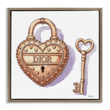 Imagem de Stupell Industries Design de arte de parede em tela flutuante marrom com fechadura glamorosa e chave por Amanda Greenwood, 63 x 63 cm