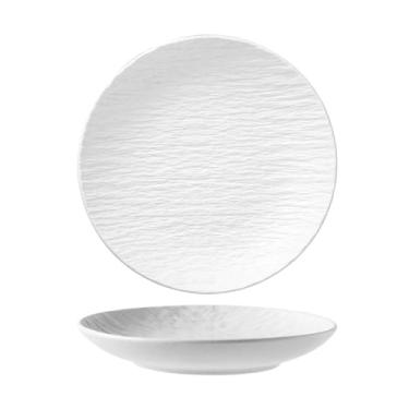 Imagem de Prato de bife de estilo ocidental com padrão de rocha de cerâmica, utensílios de mesa criativos redondos domésticos - prato profundo de 30,5 cm - branco