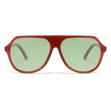 Imagem de VANLINKER Óculos de sol aviador retrô grandes polarizados para mulheres e homens, vintage, anos 70, grande quadrado, aviadores VL9851, Lente verde clara/armação marrom polarizada C4, M