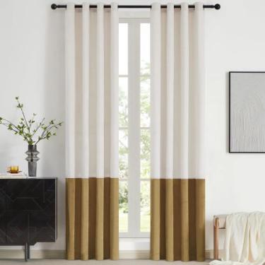 Imagem de Cortinas de janela BULBUL Color Block Velvet 213 cm Cream Set 2