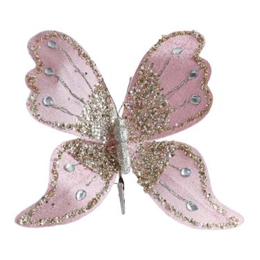Imagem de IEUDNS Clipe de borboleta enfeite de natal decoração de árvore de natal borboleta artificial para aniversário ano novo quarto guirlanda lareira, Rosa