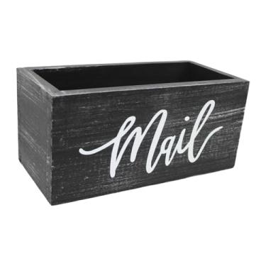 Imagem de Ioensy Organizador de correspondência de madeira, porta-cartas, mesa, cesta de madeira, pasta de envelopes, recipiente decorativo, Preto