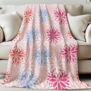 Imagem de GLOBLELAND Manta de flor de dália, 139 × 128 cm, floral, macio, aconchegante, lavável, cobertor felpudo para casa, escritório, cama, sofá, cadeira, presentes