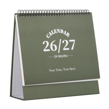 Imagem de Calendário de mesa 2026-2027, calendário de 2 anos funciona de janeiro de 2026 a dezembro de 2027, agenda mensal de mesa com adesivos para casa, escritório, organização escolar (G-verde, 25 x 24,4 cm)