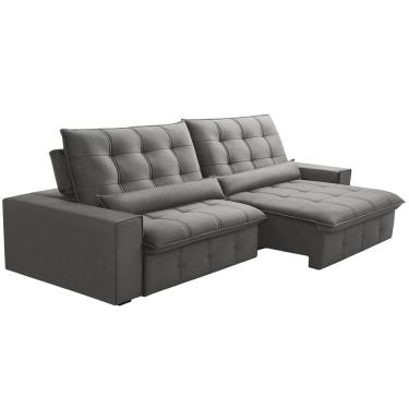 Imagem de Sofá Retrátil Reclinável Para Sala 4 Lugares 290cm Curie F04 Veludo Cinza Claro - Lyam Decor