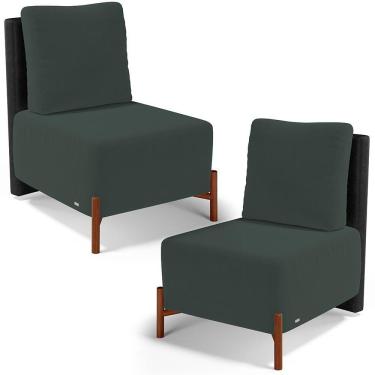 Imagem de Kit 02 Poltronas Decorativas Sala de Estar Living Hungria L02 Couríssimo Preto Suede Verde Musgo - Lyam