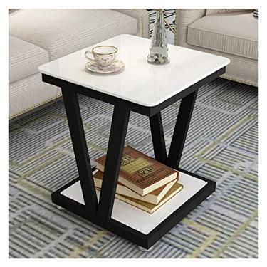 Imagem de Mesa de centro de design simples, mesa de café lateral superior de vidro temperado mesa de vidro bistrô ao ar livre, quintal, varanda, piscina, mesa quadrada com moldura de metal, móveis com