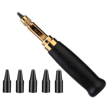 Imagem de Esquirla Kit de furador de cinto de couro com 6 pontas intercambiáveis ​​para acessórios de artesanato em papel Ferramenta de furador rotativo profissional, Preto