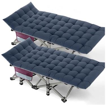 Imagem de Cama Dobrável Portátil para Acampamento com Acolchoado e Bolsa de Transporte, 2 Unidades, DoCred, Cinza e Azul