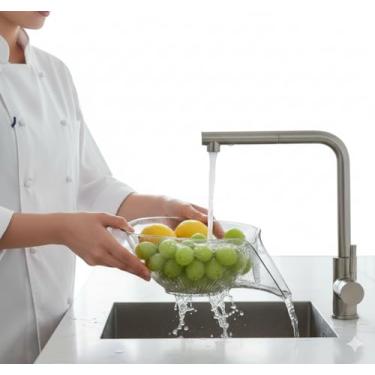 Imagem de [Compre 1 Leve 2 Kits] Escorredor Funil para Alimentos em Acrílico – Tigela Multifuncional com Sistema de Drenagem – Ideal para Frutas, Verduras e Legumes – Design Compacto e Prático