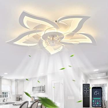 Imagem de Ventiladores de teto com lâmpadas e sala de estar remota Luz de teto de flor LED brilhante regulável com ventilador Motor DC Reversível de 6 velocidades Ventilador de iluminação Design de lu