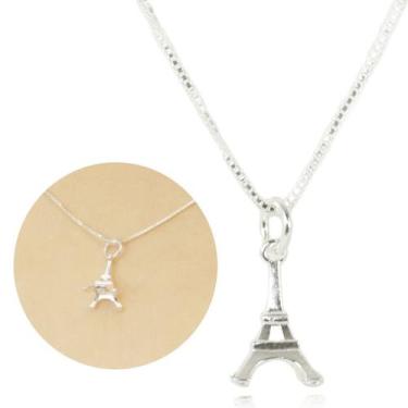 Imagem de Colar Corrente Gargatilha 45 cm Pingente Torre Eiffel Prata 925 - Loja