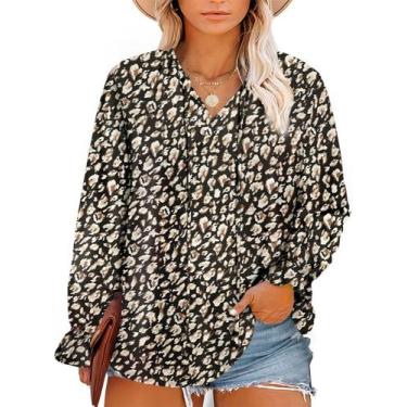 Imagem de Blusa feminina Eytino plus size boho floral com decote em V 3X preta