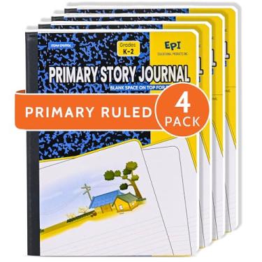 Imagem de EPI Livro de composição pautada primária, 100 folhas (200 páginas), cadernos de mármore preto de capa dura (4)