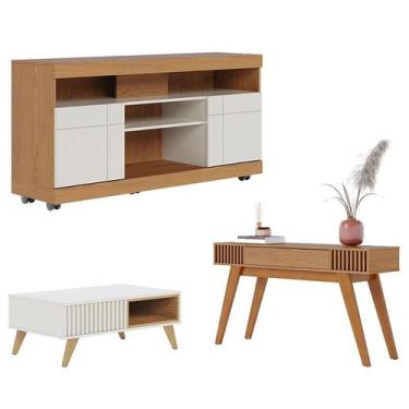 Imagem de Rack Bancada Yara Freijó Off White com Mesa de Centro Jeri Off White F