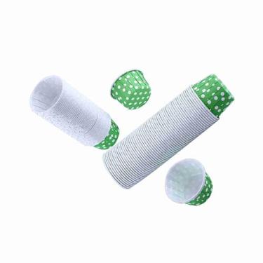 Imagem de Xixian Ferramentas de Embalagem de Bolo, Copos de à Prova de Gordura, 100 Peças de Copos de Pasta para Festa de Casamento de Natal, Perfeito para Forno, Micro-ondas, Cozimento a (Bolinhas Verdes)