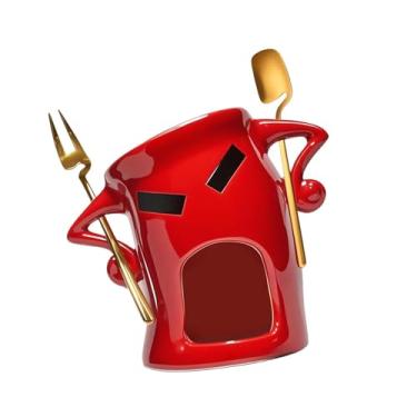 Imagem de Generic Caneca de cerâmica para fondue de chocolate com garfo e colher decorativa para queijo, copo de derretimento pessoal, pote de fondue para noites, Vermelho