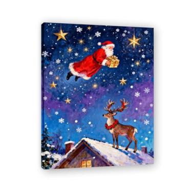 Imagem de Pôster de Natal de casa de fazenda, estampa de férias de inverno, decoração de parede de Natal vintage para decoração de galeria de quarto de fazenda (pintura 24). Moldura interna de 80 x 105 cm