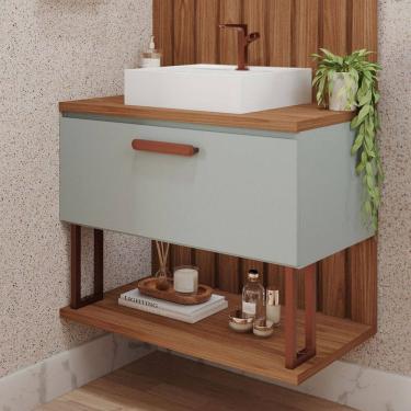 Imagem de Armário de Banheiro Duna 80 Cm 1 Porta 100% Mdf Pistache/Freijó - Mgm Móveis