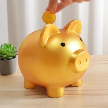 Imagem de Cofrinho fofo, caixas de dinheiro inquebráveis, presentes práticos para aniversário, Páscoa, Natal (ouro médio)