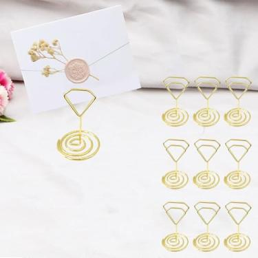 Imagem de 12 suportes de números de mesa, porta-cartões de lugar, porta-cartões de mesa pequenos, porta-cartões de visita, porta-fotos de arame para recepção de casamento, festa de aniversário, ouro e diamante