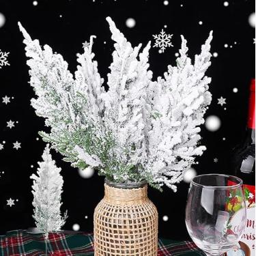 Imagem de 5 ramos de pinheiro artificiais, folhas de pinheiro de 30 cm para enfeite de Natal e decoração de jardim doméstico (floco de neve