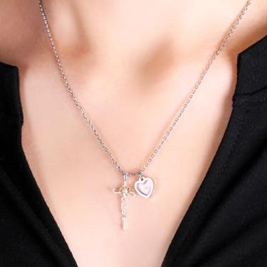 Imagem de Colar feminino com pingente de cruz de flor de fé com girassol e zircônia - Joias religiosas cristãs para irmãs mães esposas YA4791, adjustable, Aço inoxidável, Sem Pedra Preciosa