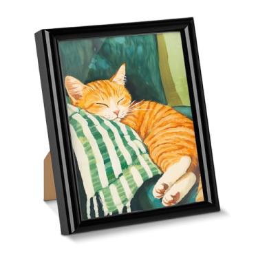 Imagem de Pôster de arte de parede de gato dormindo imagem com estampa de gatinho fofo para decoração de mesa, pintura estética emoldurada para decoração de parede de prateleira de mesa de casa 15 x 20 cm
