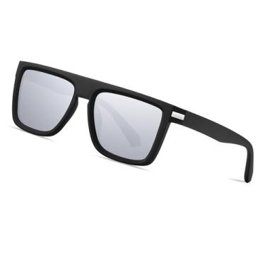 Imagem de Óculos de sol polarizados feminino masculino grande quadrado óculos de sol moda sunnies condução pesca SY6067, Armação preta | Lente espelhada prateada, Large