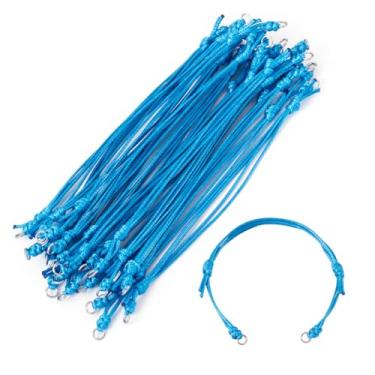 Imagem de 20 peças de pulseiras ajustáveis de poliéster encerado coreano com anéis de salto para pulseiras da amizade, fabricação de joias, artesanato faça você mesmo, suprimentos azul-petróleo, 23,5 cm (9-1/4