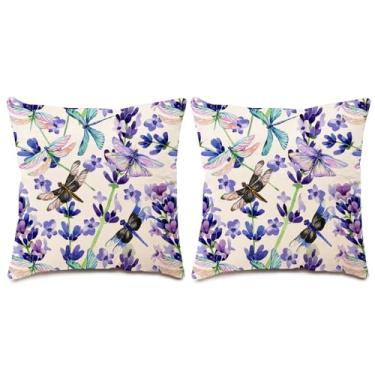 Imagem de COTT N CURLS Conjunto de 2 fronhas de almofada libélula em serenata - Capas de almofada florais vintage 50 x 50 com inserções, capas botânicas Boho para Shabby Chic, Country, Coquete, fronhas de