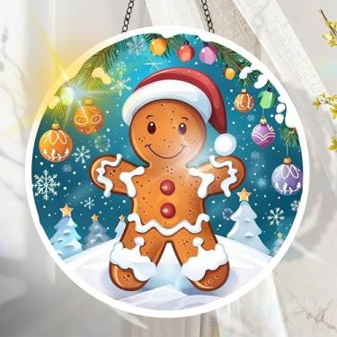 Imagem de Apanhador solar de acrílico colorido, decoração de janela suspensa de pão de gengibre com design de vitral impresso, apanhador de sol, arte de parede de arco-íris, ornamentos de Natal para uso interno