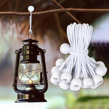 Imagem de 30 cabos elásticos esféricos brancos – amarração elástica resistente de 15 cm para dossel, lona, acampamento e armazenamento