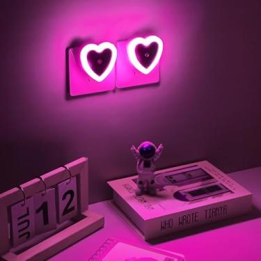 Imagem de Luzes noturnas conectadas à parede – Pacote com 2 lâmpadas de LED de coração fofo, sensor inteligente de anoitecer ao amanhecer, iluminação automática para casa, sala de estar, quarto, banheiro