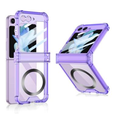 Imagem de Caso airbag para samsung galaxy z flip 5 4 flip4 z flip5 capa de carga transparente, roxo, para samsung z flip 4