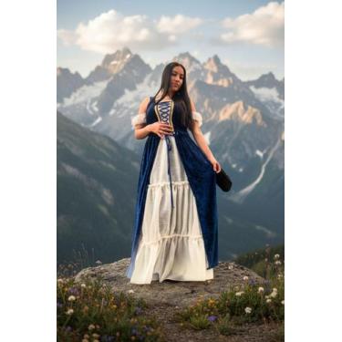 Imagem de Vestido medieval Irlandesa mangas curtas na cor azul - Princesa Urbana