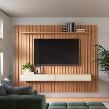 Imagem de Painel Ripado MDF para TV 2,23 x 1,83m com 02 gavetas Freijó Madeirado