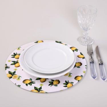 Imagem de Sousplat Estampado Allegra 2 Peças Capa  e Base MDF 35cm Diâmetro 100% Poliéster - Limão